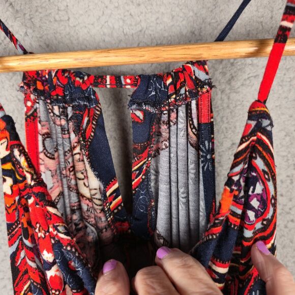 Lascana for Venus Paisley Tank Top Red Navy Sleeveless Keyhole Neck Boho Summer - Picture 4 of 11